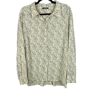 Olsen Cream and Black Stylish Artistic Face Design Long Sleeve XL Blouse